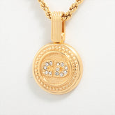 Christian Dior Round Pendant Rhinestone Gold Necklace Costume Jewellery